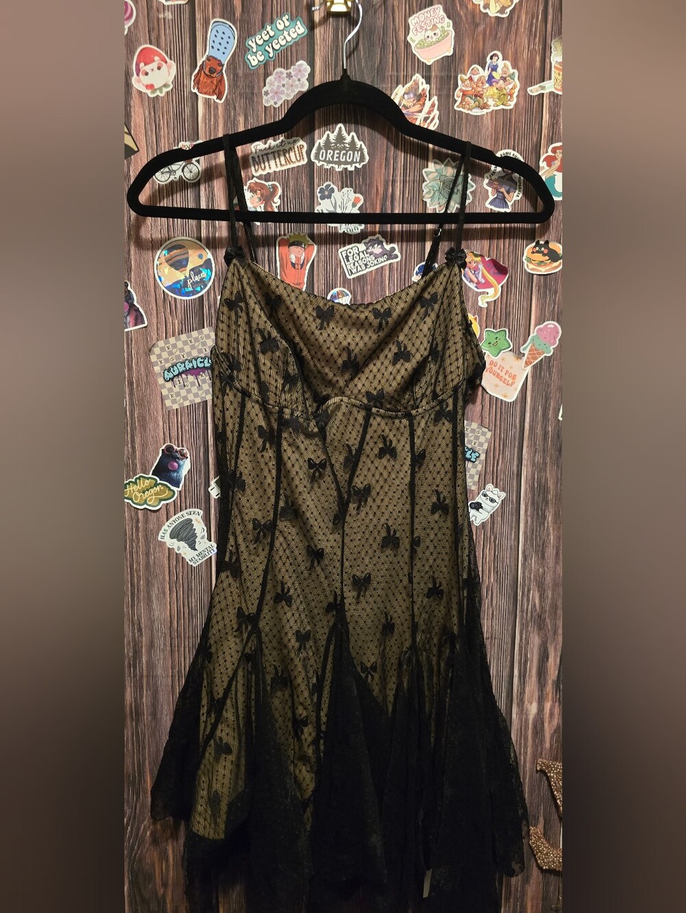 Cider Sheer Black Bow Mesh Slip Dress